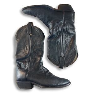 Vintage Dan Post Made in USA Black Western Cowboy Boots Men's 8 D Black Leather